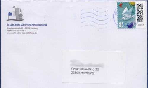 Briefumschlag der Martin-Luther-King Kirche vom 31.05.2023.